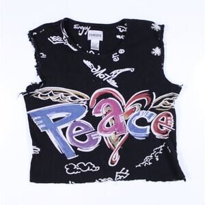 Chico Y2K 90s sz 0 S tank Peace hippie India cutoff crop sleeveless black